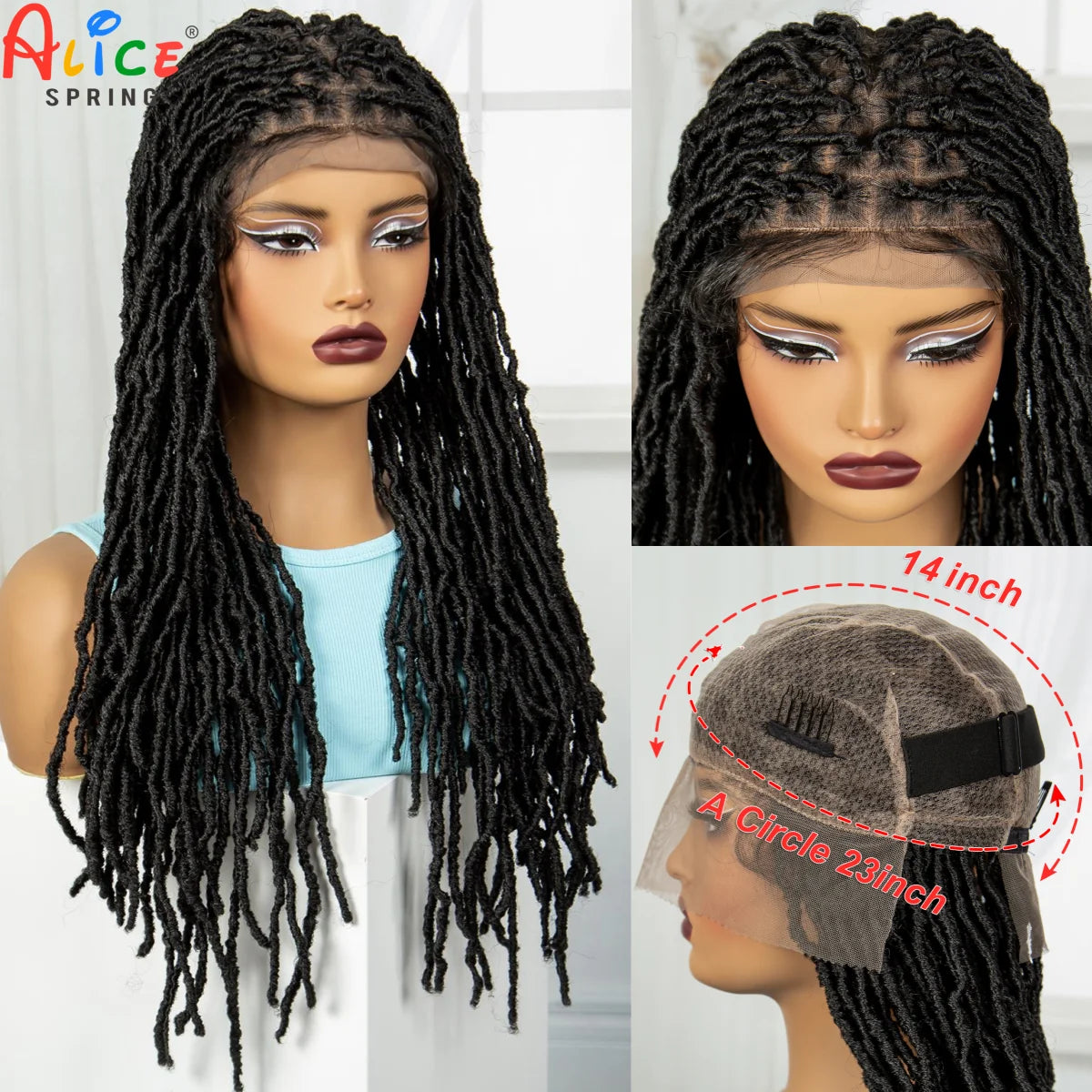 24Inch Full Lace Locs Braided Wigs with Baby Hair Lace Frontal Synthetic Braids Wigs for Black Women Natural HD Lace Braids Wigs