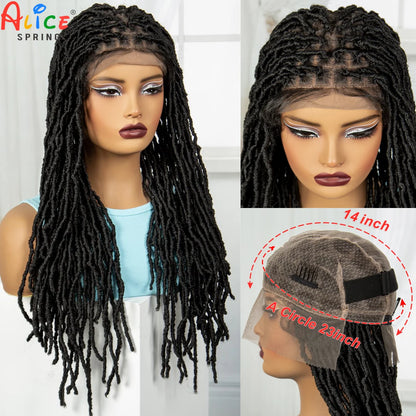 24Inch Full Lace Locs Braided Wigs with Baby Hair Lace Frontal Synthetic Braids Wigs for Black Women Natural HD Lace Braids Wigs
