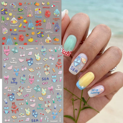 Aurora Ocean Shell Nail Stickers - Summer Beach 3D Relief Sea Star Seahorse Decals - Spring Vacation Nail Tech Supplies