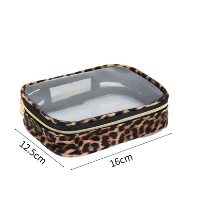 Transparent Leopard Print Clear Makeup Bag Large Capacity Travel Make Up Cosmetic Organizer Zipper Waterproof Cosmetic Bag