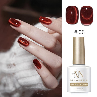 MN 12ML 1-21PCS Hot Selling Red through Half the Sky Cat Eye Nail Polish New Whitening Glass Bead Cat Eye Nail Polish Nail Art