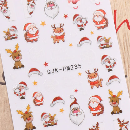 4pcs Cartoon Christmas Nail Art Stickers 3D Santa Penguin Star Reindeer Snowflake Nail Decals, DIY Nail Decorations Y2K Style