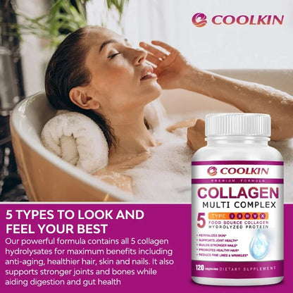 Collagen Multi Complex - Types I, II, III, V, X, Non-GMO, Enhanced Absorption, for Healthy Hair, Bones, Cartilage, Skin & Nails
