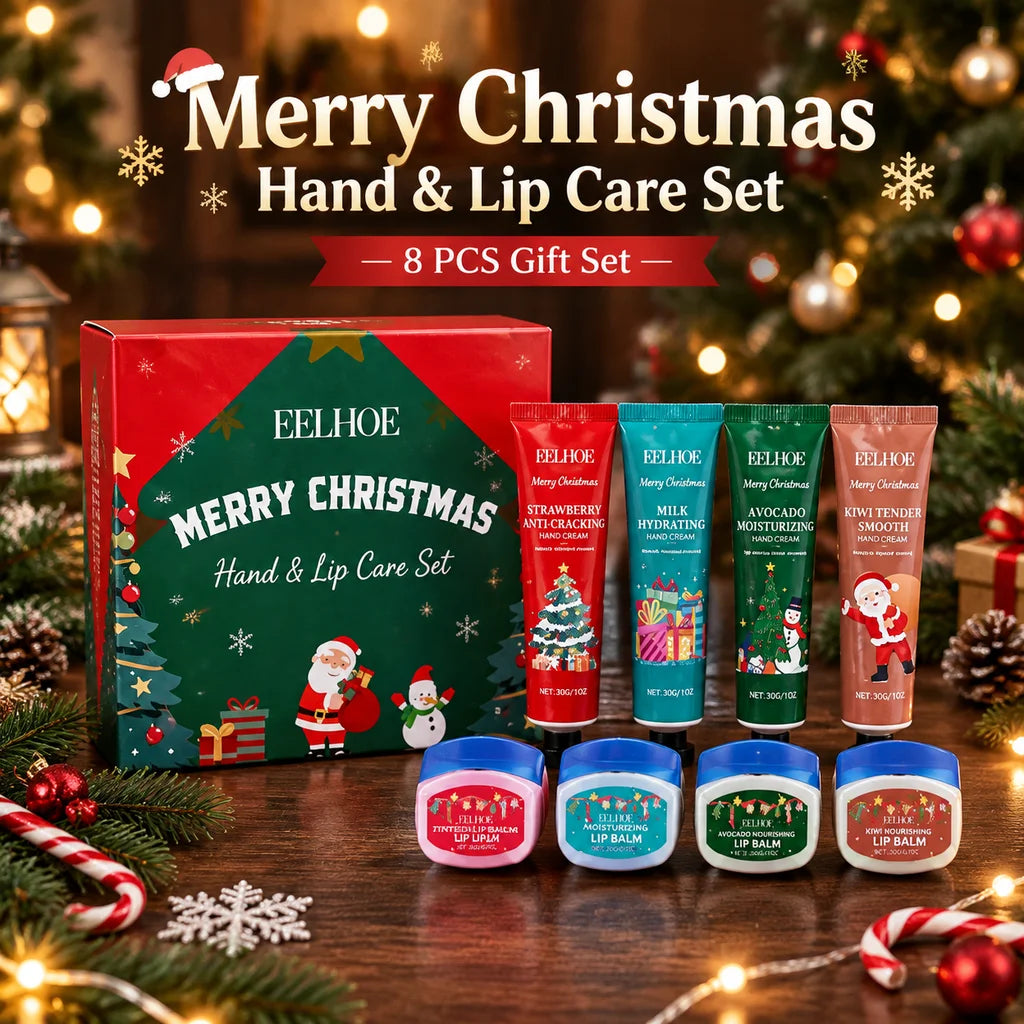 Christmas 8 Pcs Hand Cream and Lip Balm Gift Set Fruit Scented Moisturizing Nourishing Skincare for Women Travel Size 8 Pieces