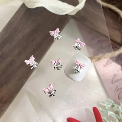 Gold Silver Christmas Bell Nail Art Accessories Winter Bow Alloy Exquisite Nail Charms Jewelry Luxury Manicure Decorations Parts