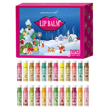 24PCS/ Box 12 Kinds of Flower and Fruit Lip Balm Set Gift Natural Fragrance Moisturizing Exfoliating and Brightening Lip Color