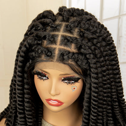 16 Inches Short Synthetic Full Lace Twist Braided Wigs Natural Knotless Box Braiding Wig for Black Women