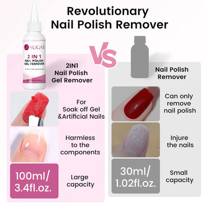 UR SUGAR 100ml 2 IN 1 Nail Polish Gel Remover Liquid 1/2PCS Quick Clean Gentle Formula for Gel Polish Remover Manicure Nail Care