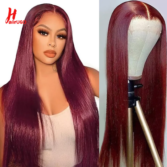 99J Straight 13x4 Lace Front Wigs Human Hair Brazilian Burgundy Straight Human Hair Wigs For Woman 4x4 Lace Closure Wigs HairUGo