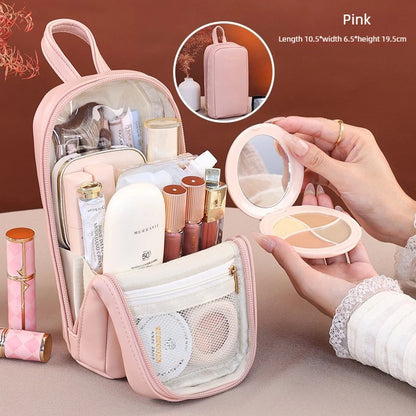 Stand-Up Flap Cosmetic Pouch Portable for Business Trips Makeup Bag Medicine Storage Pouch PU Makeup Brush Storage Cosmetic Bags