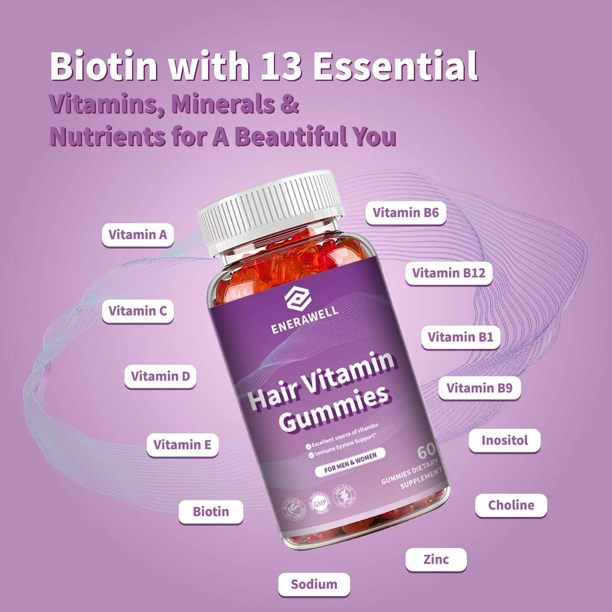 Biotin Gummies 5000 Mcg Hair Skin Nails Support Beauty Vitamins 60 Gummies Daily Wellness Supplement