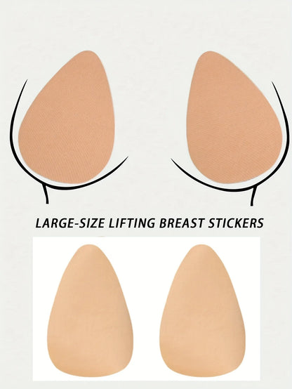 2pcs Teardrop-Shaped Invisible Adhesive Push-Up Bra Pads, Strapless Apricot Breast Lift Covers with Comfortable Support