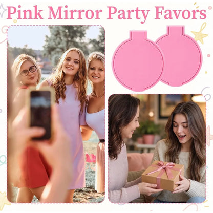 6-60 Pcs Pink Compact Portable Travel Cosmetic Mirror Bulk, Mini Folding Pocket Makeup Mirror Wedding Bridal Shower Party Favor