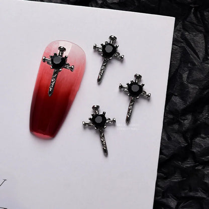 10pcs Darkness Metal Nail Charms Heart with Dark Gems Luxury Nail Decoration 3D DIY Parts Retro Style Aolly Black Heart Charm