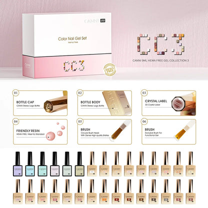 CANNI 9ML Kit Nail Gel Polish HEMA/TPO FREE Full Coverage 30pcs Color Gel Pigment Professional Nail Art Long-lasting Gel Varnish