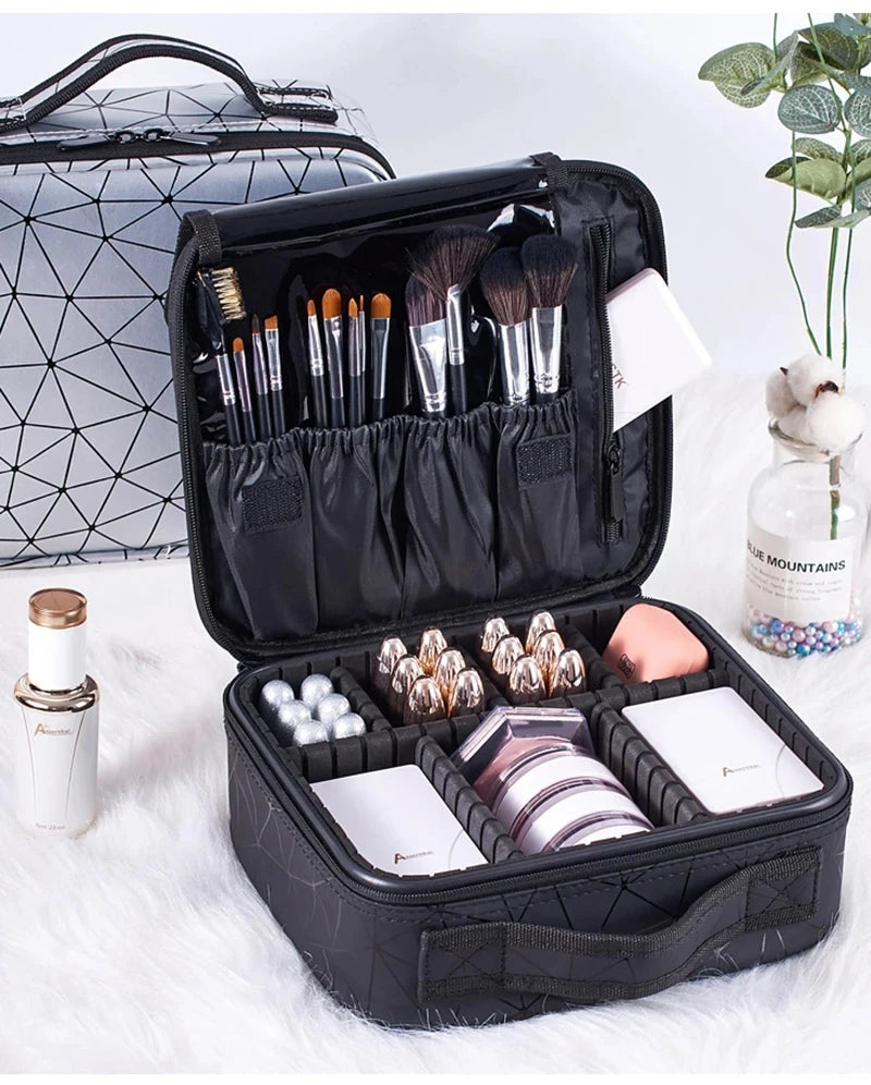 New PU Leather Cosmetic Bag For Women Professional Makeup Case Travel Toiletry Makeup Bag Beauty Nail ToolBox Make Up Handbag
