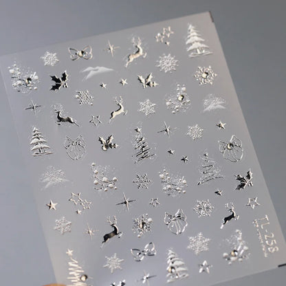 Luxury Gold Silver Nail Stickers Christmas Tree Elk Snowflake Bow Pattern Nail Stickers Self adhesive Decoration Accessories DIY