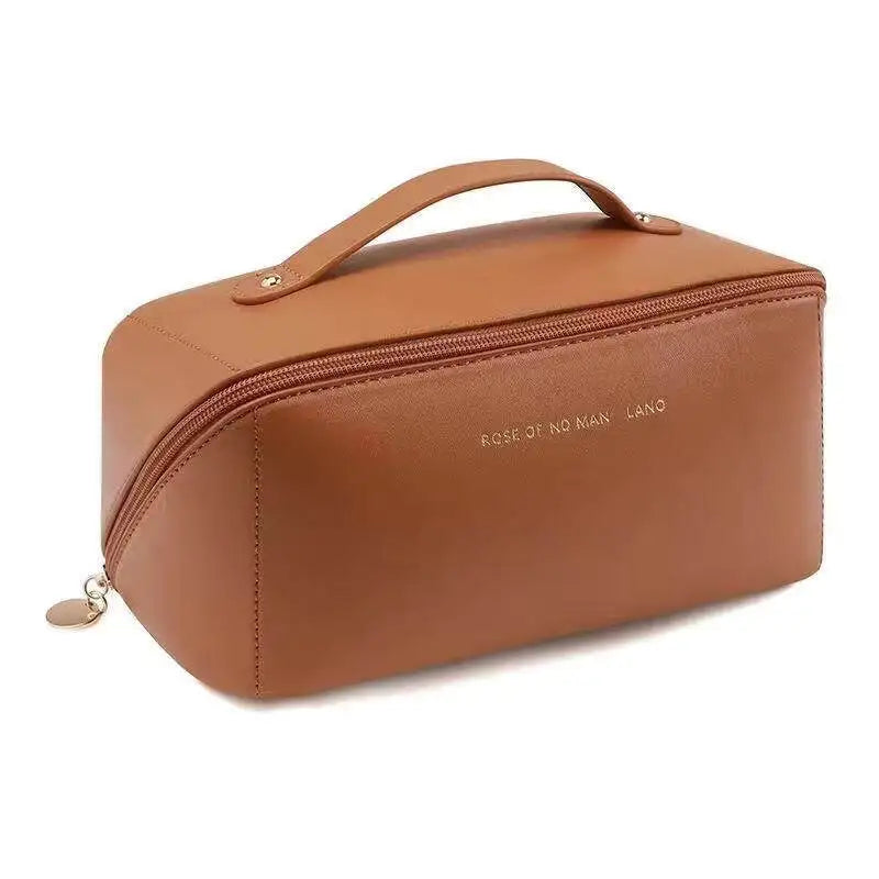 Women Travel Makeup Bag PU Cosmetic Organizer Large Capacity Toiletry Bag Wide Opening Portable Wash Bag