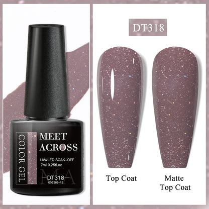 MEET ACROSS 7ml Rubber Base Gel Glitter Nude Pink White 2 In 1 Gel Nail Polish Nail Art Varnish For Nails Winter Autumn Manicure