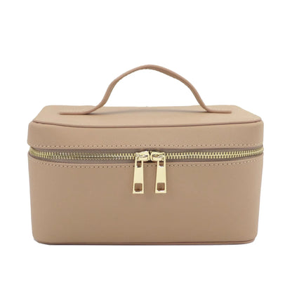 Ladies Saffiano Split Leather Travel Toiletry Case Bag Portable Hanging Makeup Organizer Box Dopp Kit Cosmetic Bag For Women