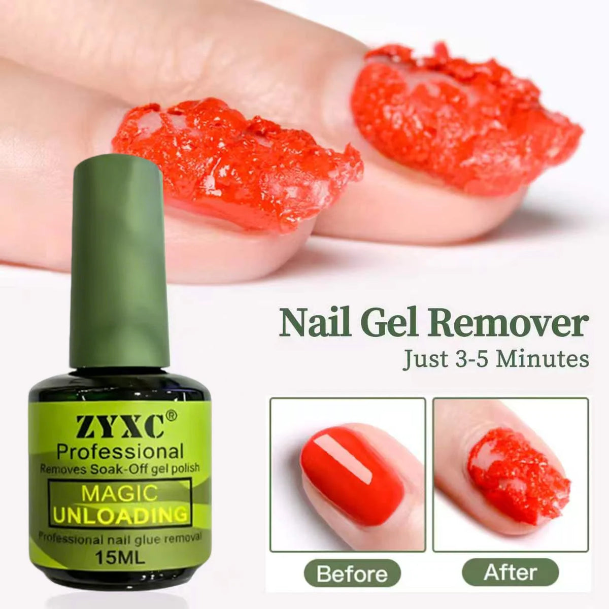 15ml Magic Quick Release Nail Remover, No Need to Soak or Wrap, 2-5 Minutes to Quickly Remove Nail Polish, Gel Remover