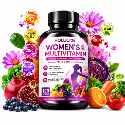 Women's Multivitamin Capsules, with Vitamin A C D3 E B- Calcium Zinc Collagen CoQ10, Support Energy, Bone, Anti-Aging & Vitality