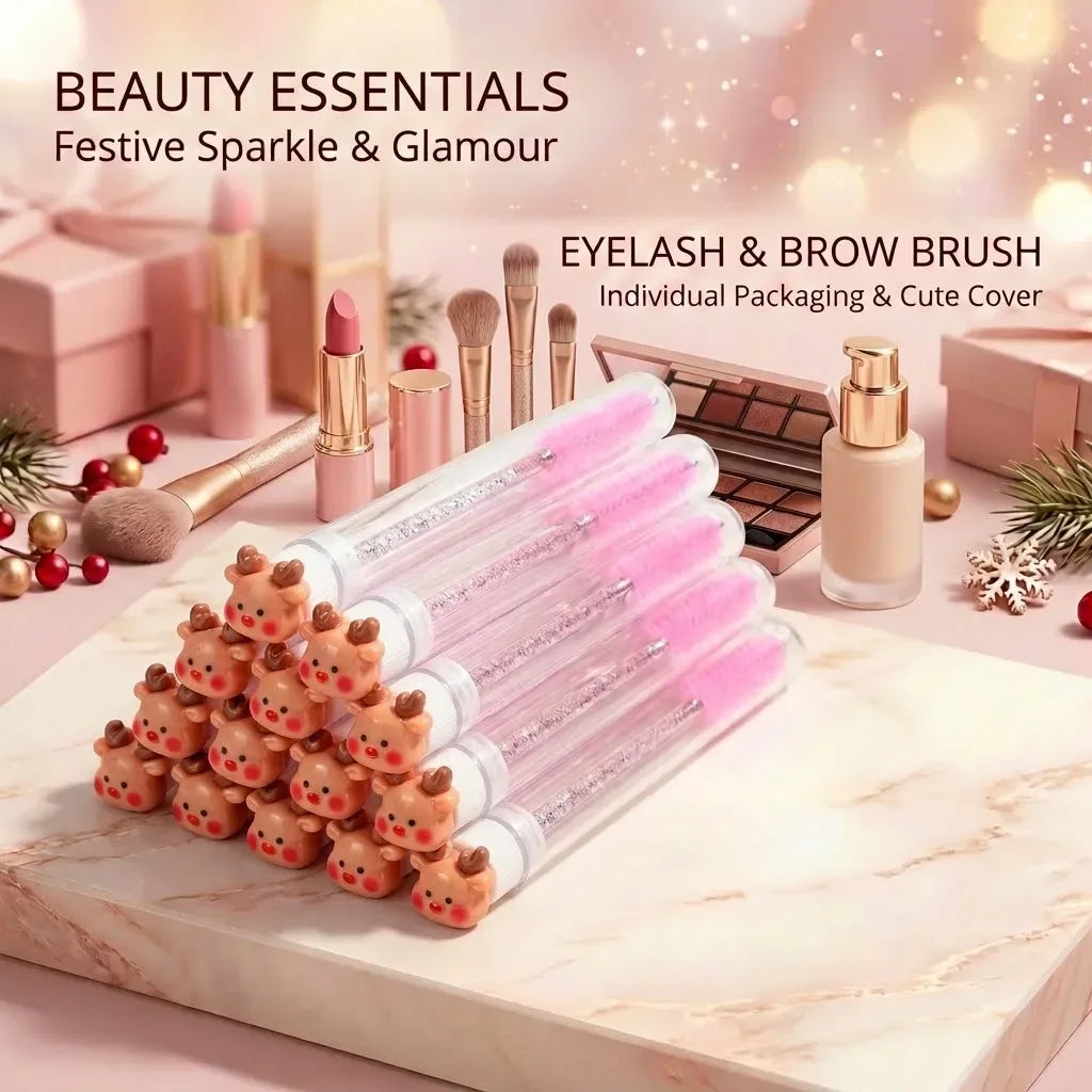 10pcs Christmas Mascara Eyelash Brush in Tube with Santa Claus Cap, Dust-Proof Reusable Mascara Wand Lash Applicator Makeup Tool