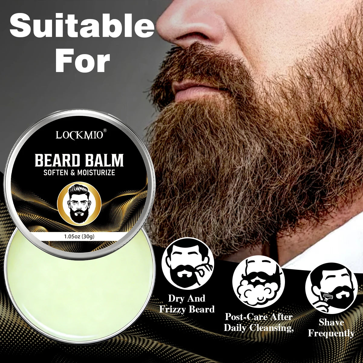 LOCKMIO Beard Growth Oil & Balm Whiskers Moisturizing and Nourishing Conditioner Moustache Styling Care Products & Brush for Men