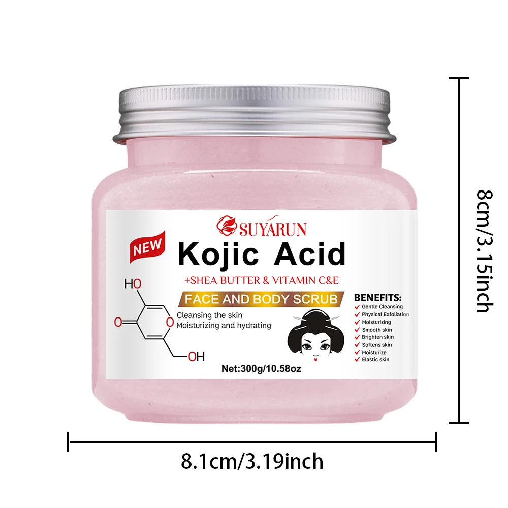 SUYARUN Kojic Acid Exfoliating Body Scrub - Brightening Dark Spot Remover, Natural Skin Smoothing Scrub for Soft Glowing Skin.