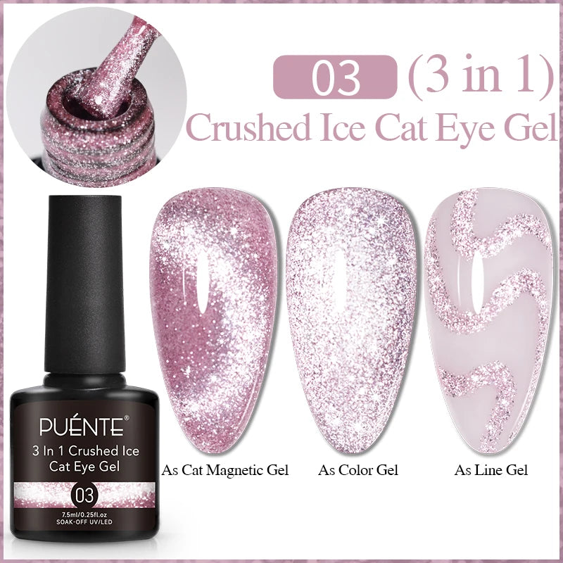 PUENTE 7.5ML Nude Shade Ceramic Cat Eye Gel Nail Polish Shiny Moonlight Cat Eye Gel Soak Off UV Semi-Permanent Nail Art Varnish