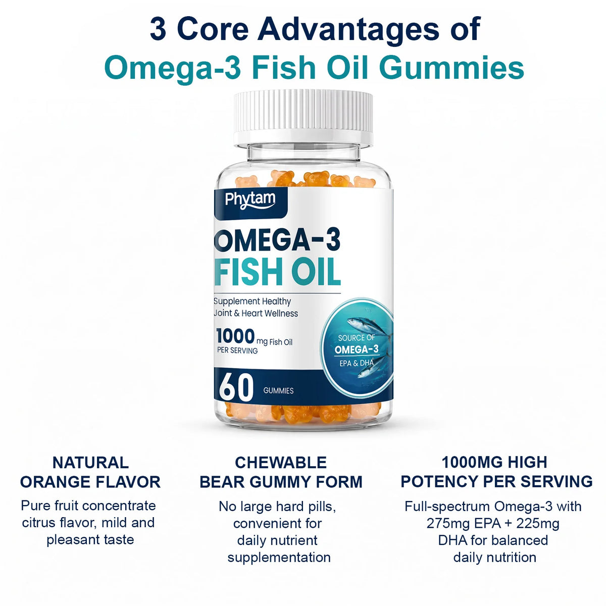 Omega 3 Fish Oil Gummies Support Brain & Nervous System Health, Cardiovascular & Skin Health, Antioxidant & Anti-Inflammation