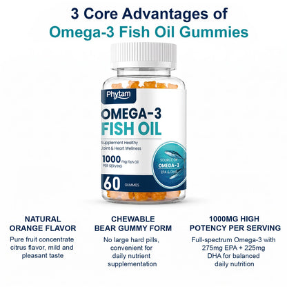 Omega 3 Fish Oil Gummies Support Brain & Nervous System Health, Cardiovascular & Skin Health, Antioxidant & Anti-Inflammation