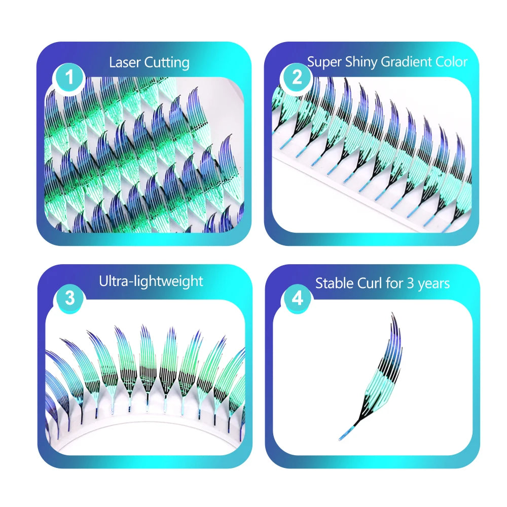AGUUD Color Shiny Comic Spire Lashes Extension Manga Style Holographic Feather Lash Natural Soft Tinsel Anime Lash for Christmas