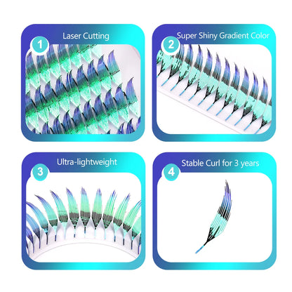 AGUUD Color Shiny Comic Spire Lashes Extension Manga Style Holographic Feather Lash Natural Soft Tinsel Anime Lash for Christmas