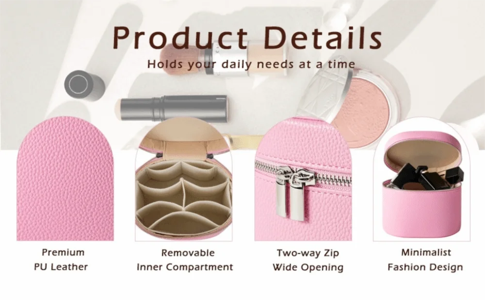 Large Capacity Cosmetic Box PU Leather Internal Storage Box Travel Organizer Bag Waterproof Zipper Closure Makeup Bag Daily Use