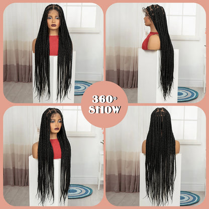 36inch Box Braided Wigs Synthetic Full Lace Braiding Hair Wigs Knotless Lace Frontal Braids Wig with Baby Hair for Black Women