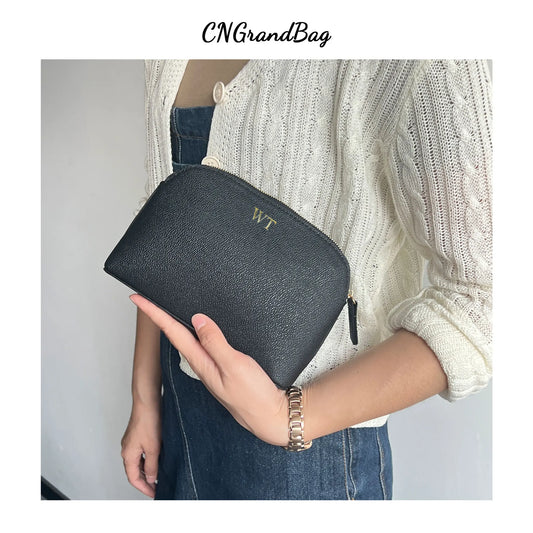 Customized Letters PU Leather Cosmetic Storage Bag Classic Simple Atmosphere Solid Color Make Up Bag Advanced Zipper Wash Bag