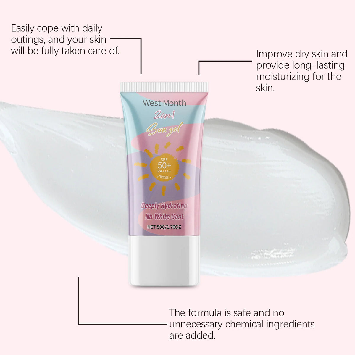 Resist UV Sun Gel Broad Spectrum Anti Sunlight Sunburn High Sun Protection Hydrating Long Lasting Outdoor Sport SPF50 Sunscreen