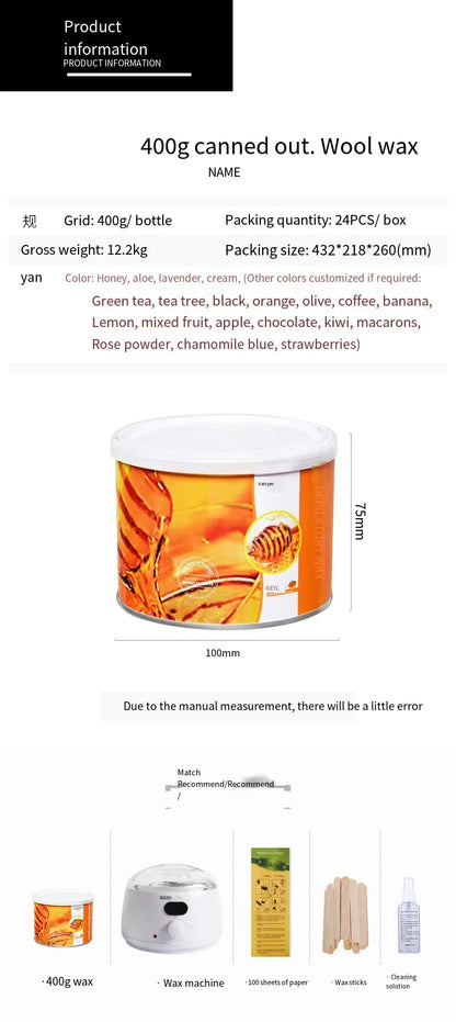 400g Canned Hair Removal Honey Wax Painless Body Hair Removal Soft Wax SPA Depilatory Quick Melting Oiliness Hot Wax Skin Care