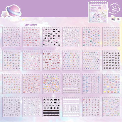 24 sheets Handheld Sticker Notebook Mini Nail Stickers Cartoon Stickers Decorative Small Patterns High Beauty Cute