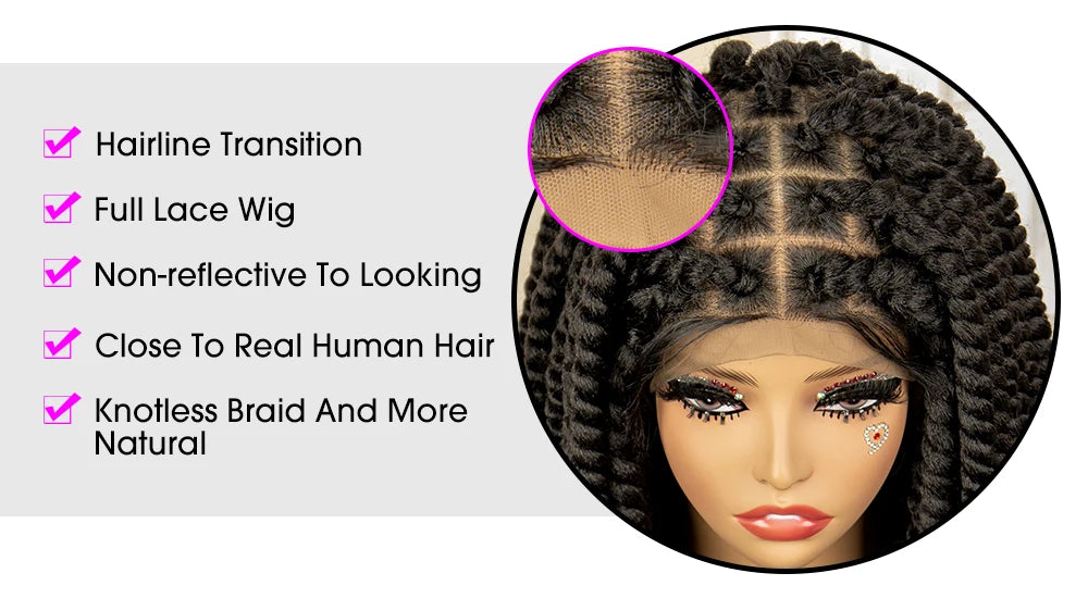 16 Inches Short Synthetic Full Lace Twist Braided Wigs Natural Knotless Box Braiding Wig for Black Women