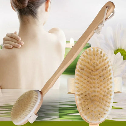 1/2Pc Wooden Detachable Long Handle Shower Body Brush Bathing Massage Back Body Exfoliating Brush Bathroom Wash Brush Bath Tools