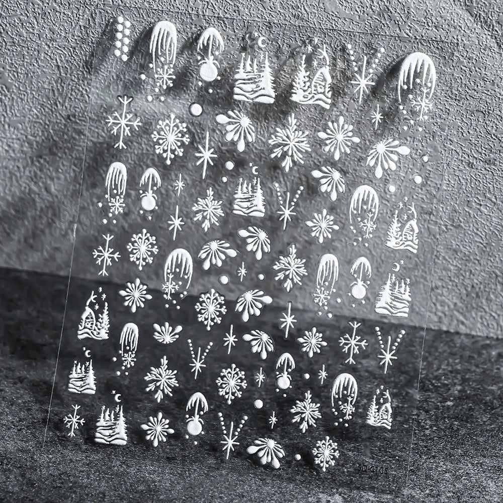 2pcs 5D Christmas Nail Stickers Waterfall Snowflakes Santa Claus Elk Gingerbread Nail Decals  Embossed Winter  Xmas Manicure Set