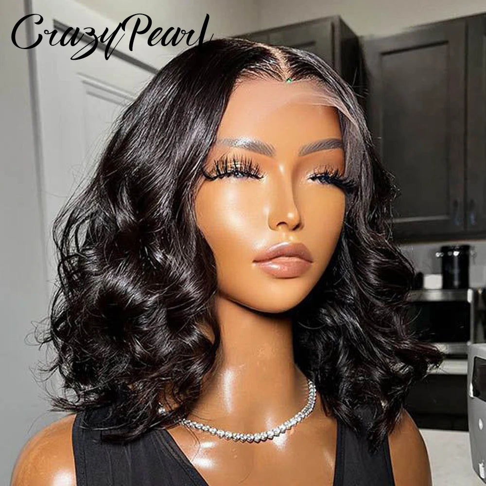 Short Bob Wig Human Hair 180% Density Glueless Lace Closure Wigs for Black Women Body Wave 13X4 Lace Front Wig Loose Wave Culry