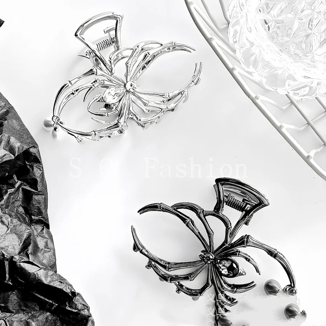 1Pcs Halloween Black Spider Hair Claw Clips with Pearl Charm Design,Metal Gothic Punk Hair Clips Strong Hold Hair Accessories