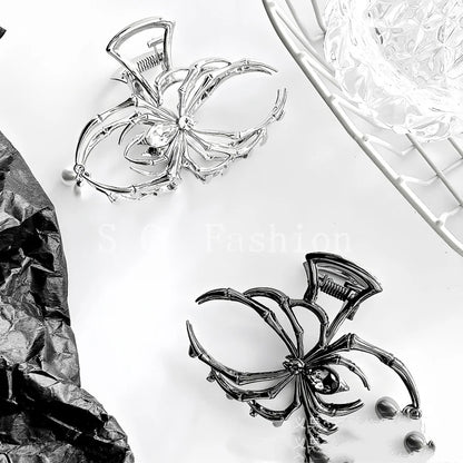 1Pcs Halloween Black Spider Hair Claw Clips with Pearl Charm Design,Metal Gothic Punk Hair Clips Strong Hold Hair Accessories