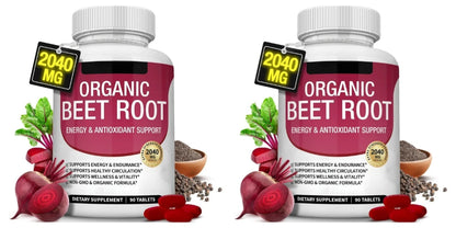 Beet Root Tablets 2040mg Per Serving with Organic Black Pepper for Energy, Endurance & Circulation Support, Non-GMO, 90 Count