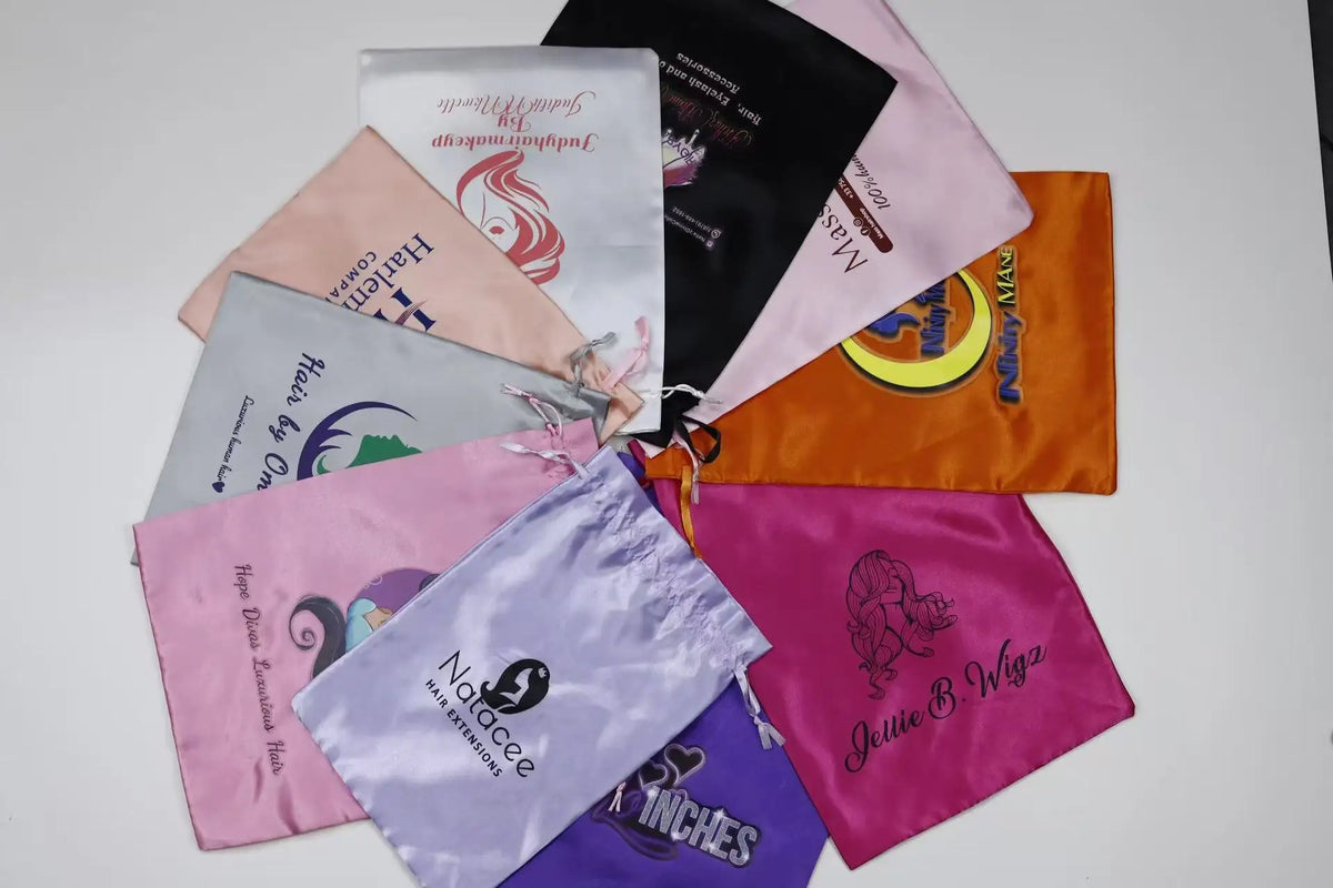10PCS Custom Satin Bags Hair Bags Luxury Goods Silk Packaging Drawstring Pouches Makeup Case Shoes Cloth Wigs Storage Bag