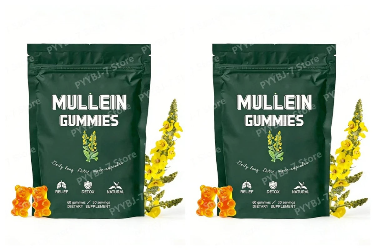 Mullein Lung Support Gummies Respiratory Health Pear Flavor Lung Health Sinus Relief Immune Boost Supplement 60 Count