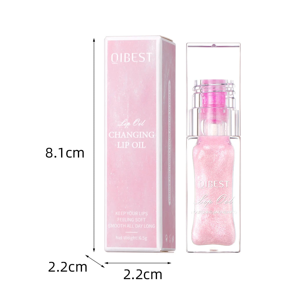QIBEST 1pc Temperature Color Change Lip Oil Lipgloss Moisturizing Lasting Pink Clear Lip Glaze Pearlescent Lipgloss Makeup New
